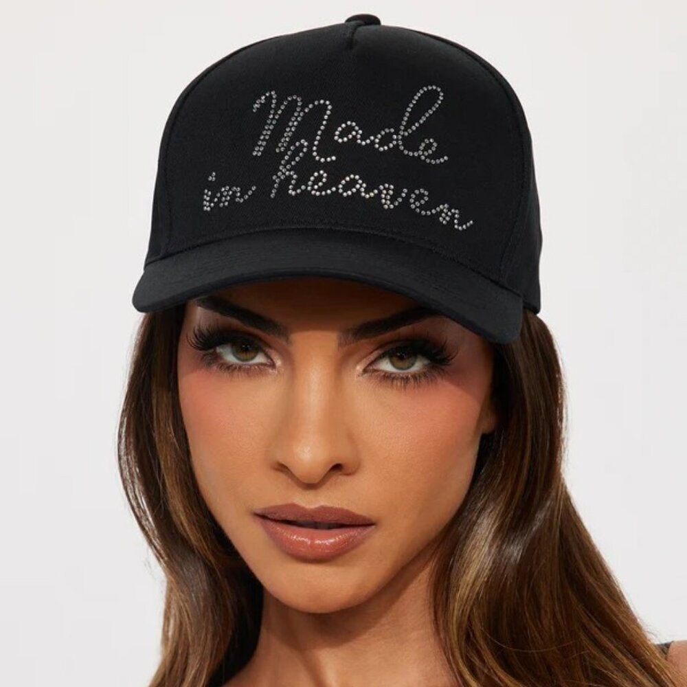 NEW! Black Cap with Rhinestone Design